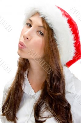 female model in christmas cap