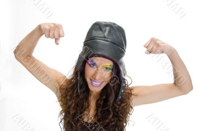 beautiful model showing muscles