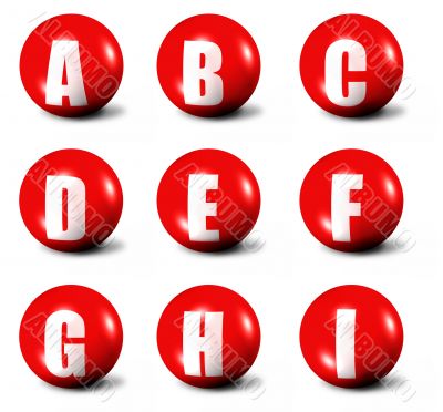 alphabet made of red 3D spheres