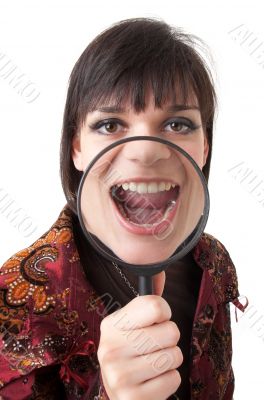 Woman with magnifying glass