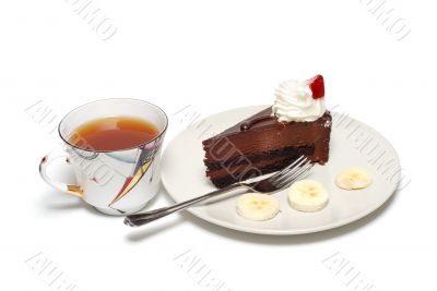 Chocolate cake and a cup of tea