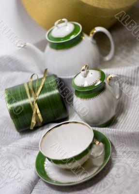 white with green tea service