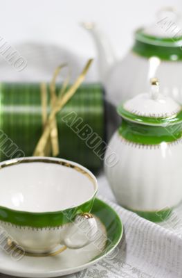 white with green tea service