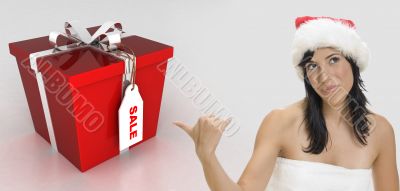 sexy brunette woman wearing santa hat