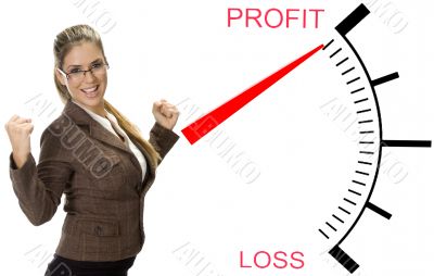 beautiful woman near profit loss meter
