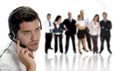 businessman talking on headphone