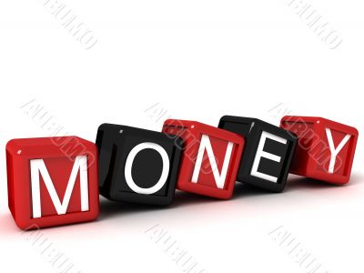 three dimensional money text on building blocks