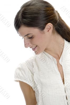 charming lady looking down