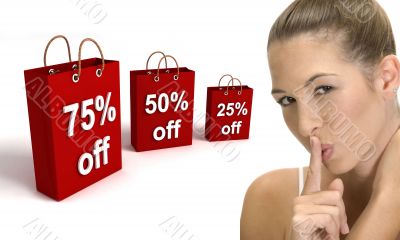 shopping bags and woman gesturing quite