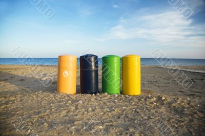 garbage barrels at beach