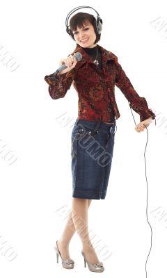 woman with microphone and headphones