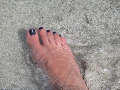 female`s feet in the ocean