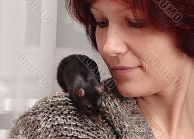 woman and  rat