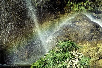 Stone under a jet of waterfalls on Cuba