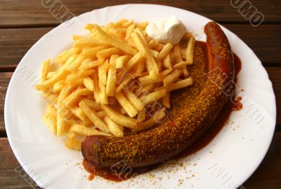 German Currywurst sausage and French fries