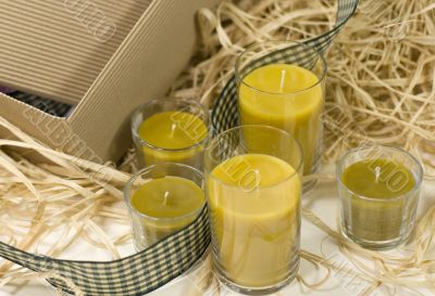candles, ribbon and box