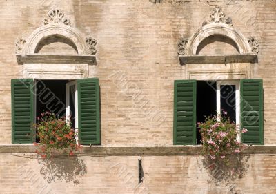 Ascoli - Windows with flowers of historic palace