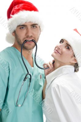 posing medical professionals with stethoscope