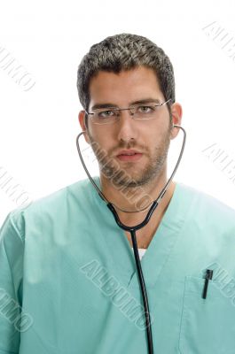 doctor with stethoscope in his ears