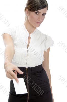 young woman showing identity card