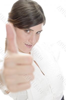 smiling lady showing approval sign