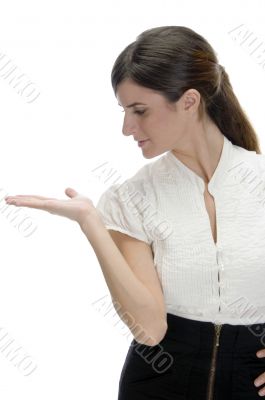 young lady looking her palm