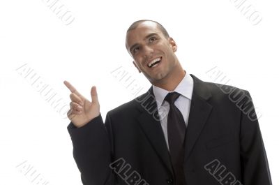 happy businessman pointing