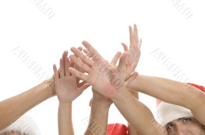 raised hands of people