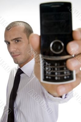 young businessman holding mobile