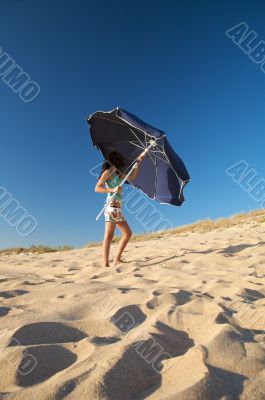 woman with blue parasol