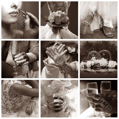 Collage of nine wedding photos
