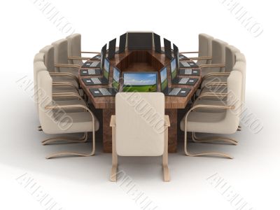 Conference of halls on a white background. 3D image.