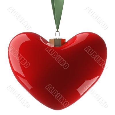 Heart hanging on a ribbon. 3D image.