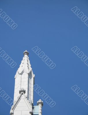 church steeples and clear blue sky