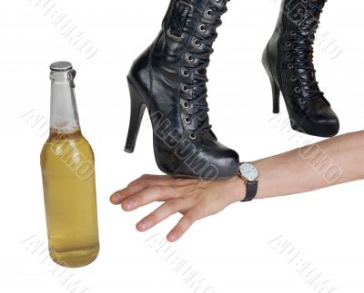 The man`s hand wants some beer