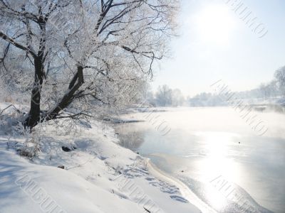 Winter landscape with the river