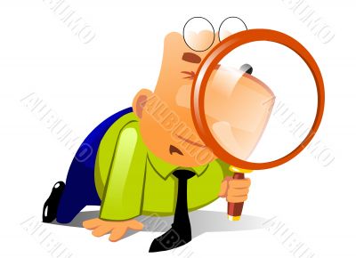 Clerk with big magnifying glass