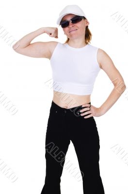 The strong girl on a white