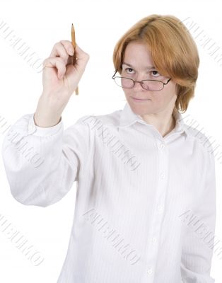 Girl in white clothes draws