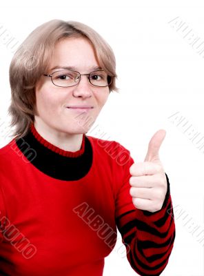 The girl showing a thumb up