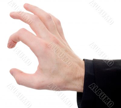 Man`s hand on a white background