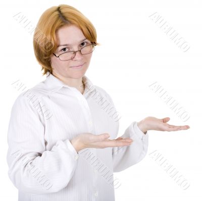 Woman specifying to the right