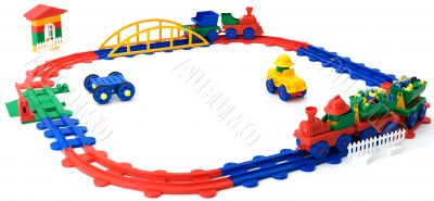 Plastic colour railway on a white background