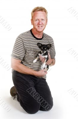 Portrait from elderly man with dog