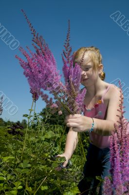 Plucking flowers in the garden