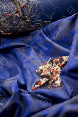 textile, decorative gift box and chocolate