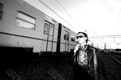 DJ looking on the train