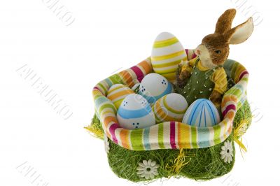 Easter bunny in the nest with eggs