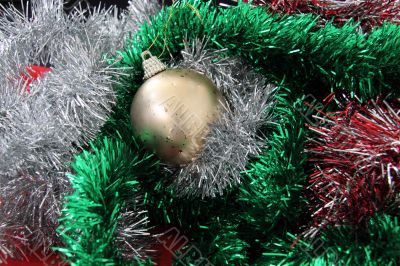 christmas tinsel and ball