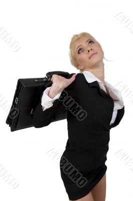relaxed businesswoman with office bag